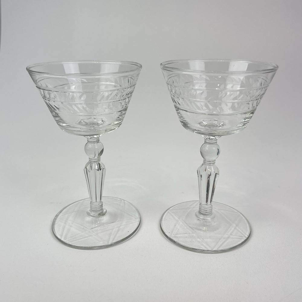 Rock Sharpe Jefferson Champagne Tall Sherbet Cut Glass Set Of 2